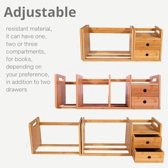 Desktop Bookshelf Expandable with Two Drawers - Picture 2 of 7